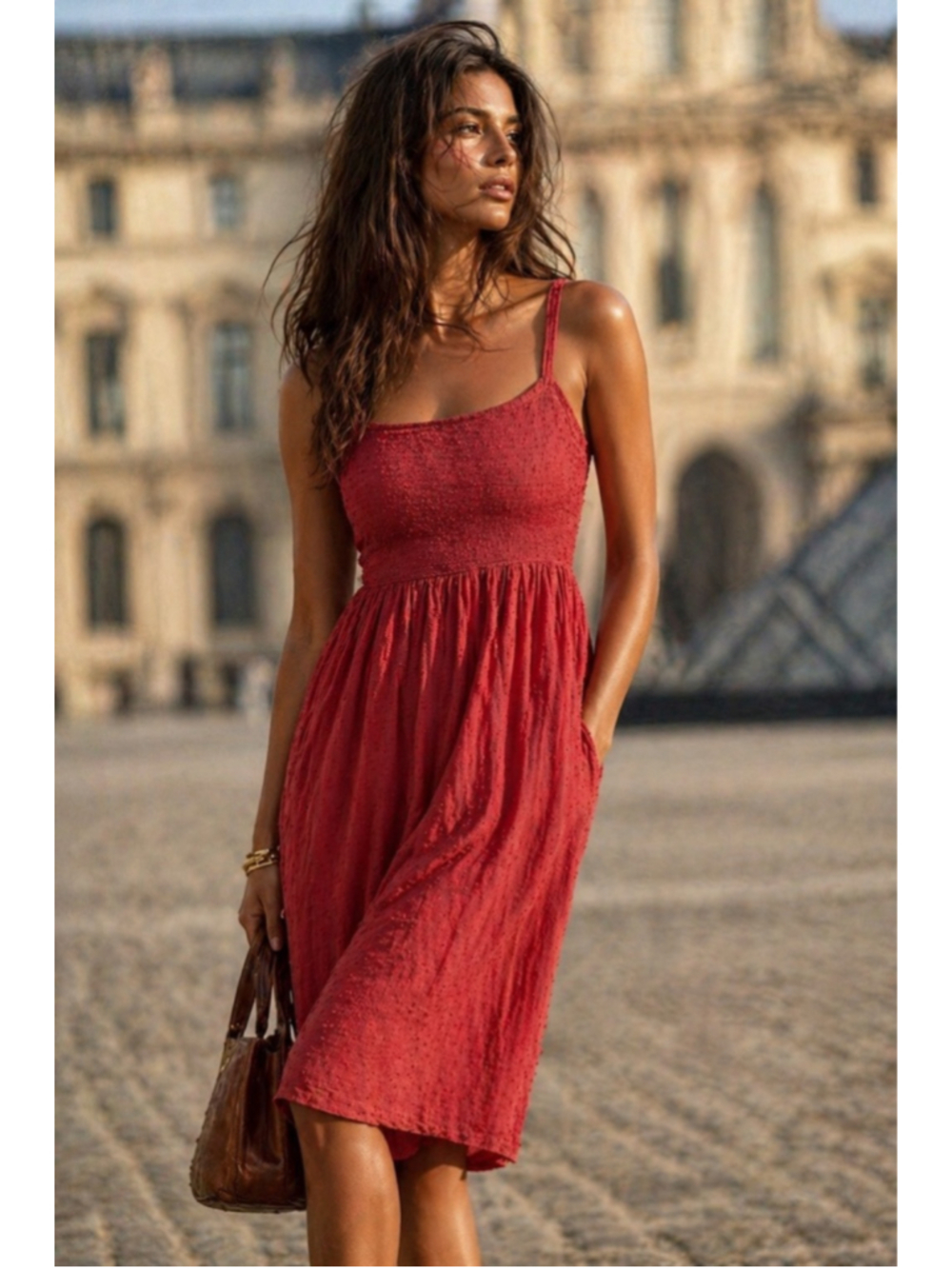 Old Navy Red Smocked Midi Dress Boho Summer XL Cottagecore Coastal Feminine Airy